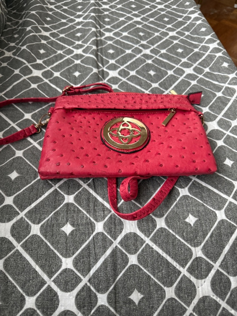Red Women's Crossbody Bag with Gold Accent
